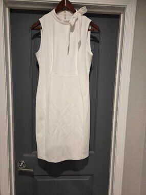 Calvin Klein White Bow Neck Sheath Dress 8 Bridal Rehearsal Dinner